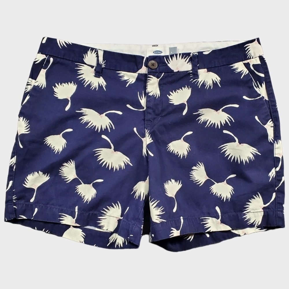 Old Navy Navy & White All Over Dandelion Print Novelty 100% Cotton Short Size 6